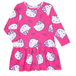Hello Kitty Toddler Girls Print Drop Waist Dress with Long Sleeves 12m